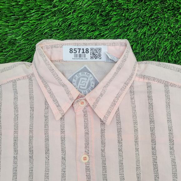 Vintage 90s MOD Striped Baggy Button Shirt Large 23x31 Pink Gray - Picture 7 of 13